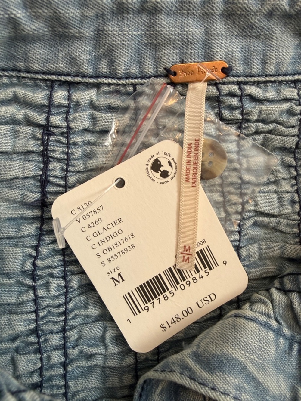 Free People Washed Blue Smocked Denim Mini Dress - Picture 5 of 9